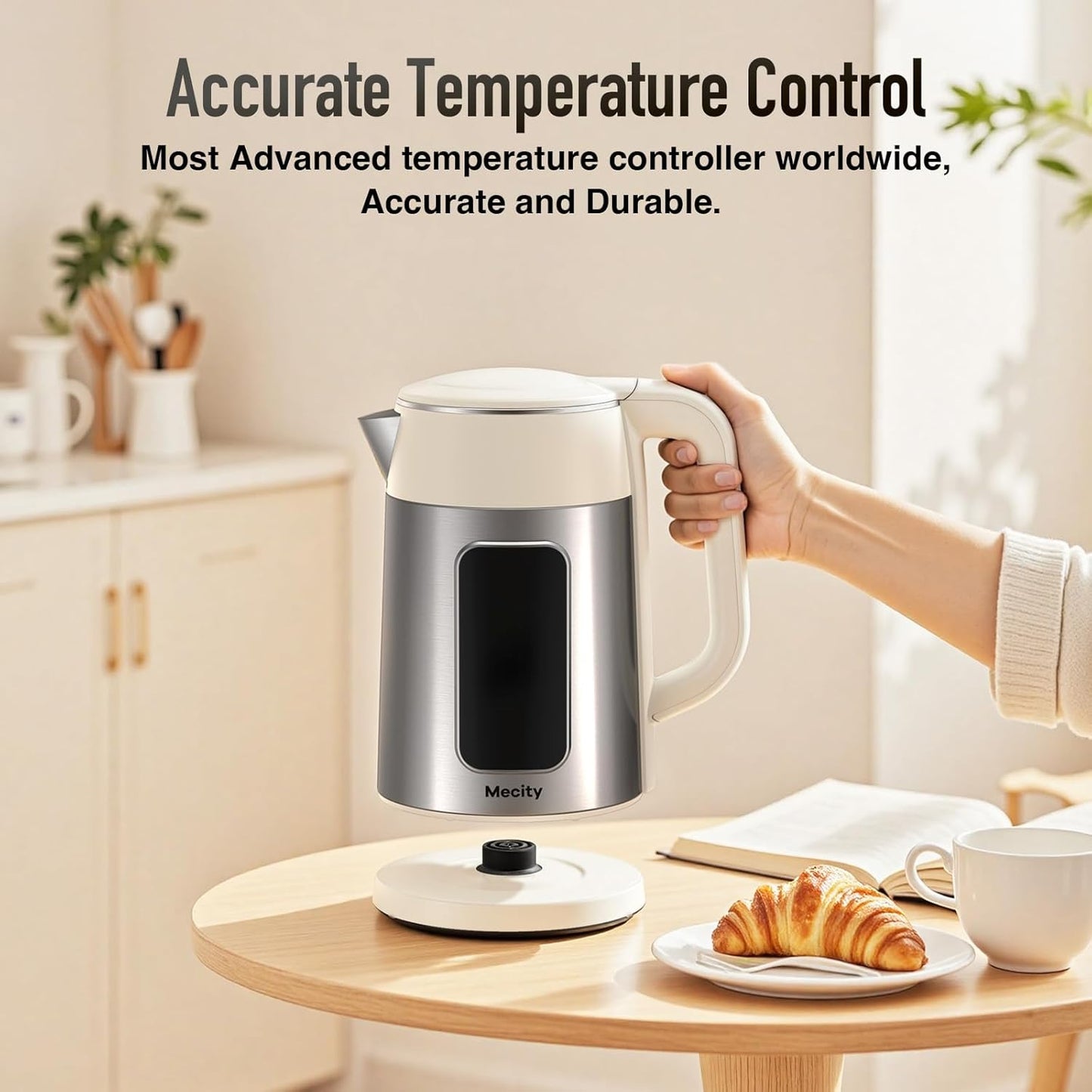 Mecity Electric Kettle 1.7L Touch Screen Temperature Control Water Boiler, No Plastic Contact with Water. 6 Preset Temperature Programs, 2 Hours Keep Warm, Auto Shut Off, Dark Grey