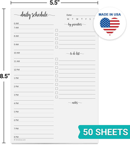 321Done Daily Schedule Notepad, 5.5x8.5 Inches, 50 Sheets, Undated