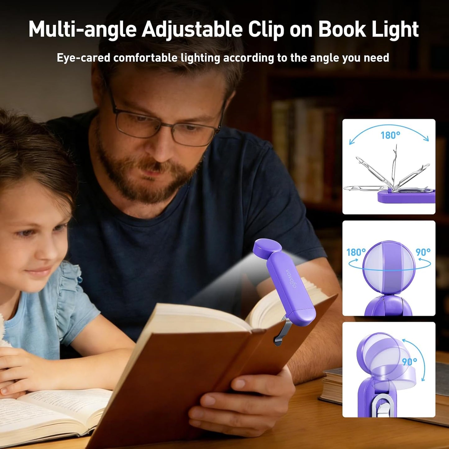 VAVOFO USB Rechargeable Book Light, Blue Light Blocking, Amber Clip-On Bookmark Shaped Reading Light, Eye Care 6 LEDs With 9 Lighting Modes for Bookworms (Grey)