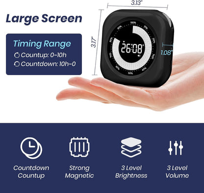 PERSUPER Visual Timer for Kids, 10 Hours Countdown/Up, with Rechargeable, 3 Volume Levels, 3 Brightness Display, and Magnetic, Homeschool Study Tool, Large Digital Timers for Classroom, Kitchen