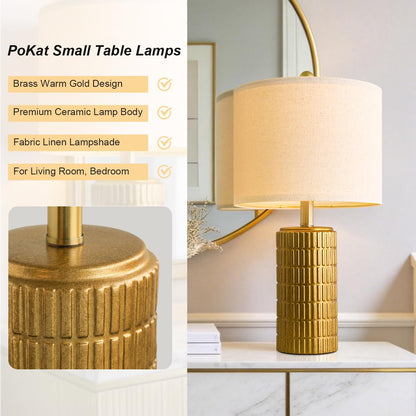 PoKat 20.75" Small Modern Ceramic Table Lamps Set of 2 for Bedroom, White Bedside Lamps for Night Stands, Farmhouse Desk Home Decor Gift Nightstand Table Lamps for Living Room End Table Beige