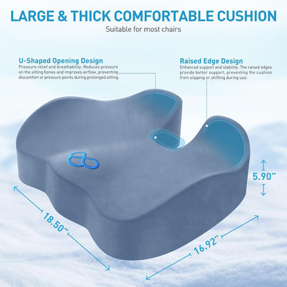 BlissTrends Seat Cushion with Velvet Cover, Thick Memory Foam Cushions for Office Chair, Car Seat, Airplane, Relieving Pressure Tailbone Sciatica Back Pain for Long Sitting, Car Drivers 4.7in Black