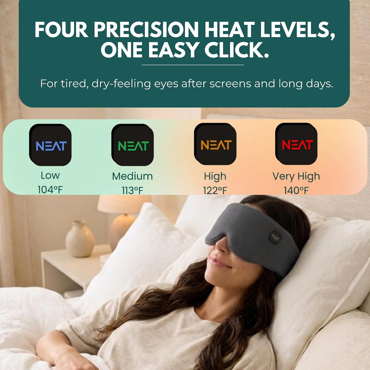 Heated Eye Mask – Cordless Electric Warm Eye Compress for Dry Eyes, Stye & Eye Strain Relief – 4 Heat Settings, Rechargeable, Light-Blocking, Blackout, Washable Cover (Sunset Rose)