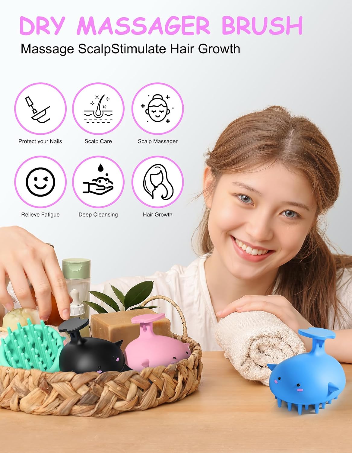 Scalp Massager Hair Growth, Silicone Scalp Scrubber Shower Shampoo Brush | One-Piece Silicone Scalp Exfoliator, Wet & Dry Hair Care, No Seams to Trap Water or Grime, Flakes and Buildup