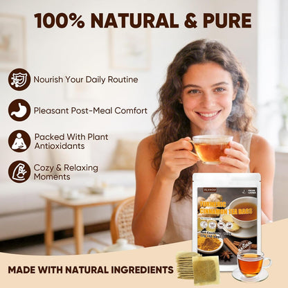 TEAWOO Turmeric Cinnamon Tea, Premium Turmeric Ginger Tea Bags, Natural Ingredients Herbal Tea, No Sugar, No Additives, No Caffeine(60 Bags)