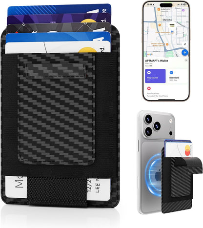 for MagSafe Wallet Works with Apple Find My, 5-Card RFID Holder with Pop-Up Strap, Strong Magnetic Wallet for iPhone 17/16/15/14/13/12 Pro Max Air Plus, Wireless Charging, Black