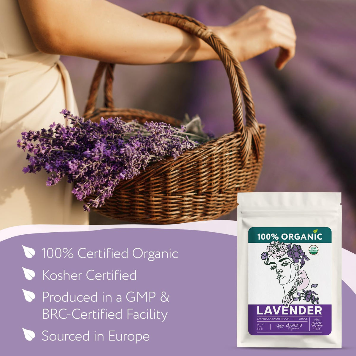 Dried Culinary Lavender Buds - Food Grade Lavender for Drinks, Baking - 3oz