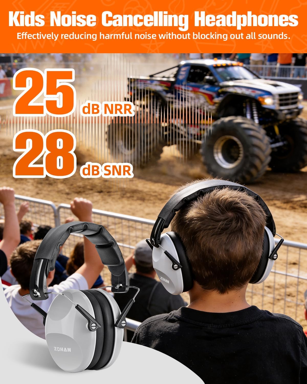 ZOHAN 032 Kids Noise Canceling Headphones - 25dB NRR Kids Ear Protection Earmuffs for School, Monster Jam, Fireworks, Travel, Air Show, Concert, Autism - Pink