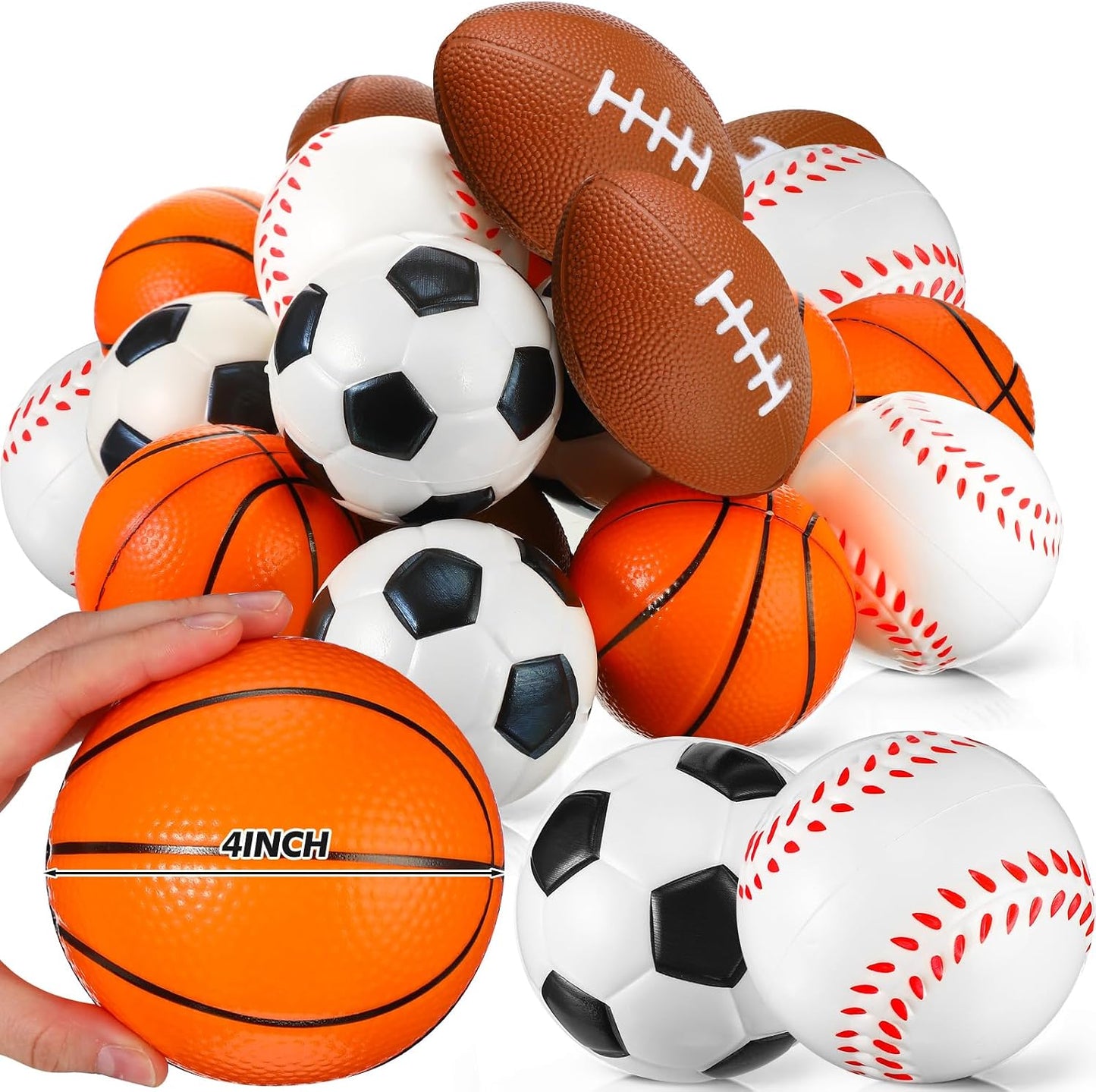 Leyndo 50 Pack Sports Stress Balls Bulk, Basketball Football Baseball