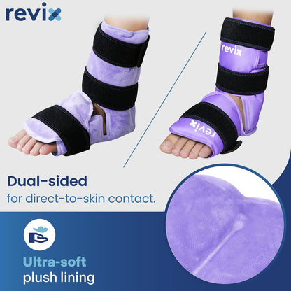 REVIX Ankle Ice Pack Wrap for Foot Pain Relief and Feet Injuries, Reusable Gel Ice Cold Packs for Achilles Tendonitis, Plantar Fasciitis, Sprained Ankles and Heels
