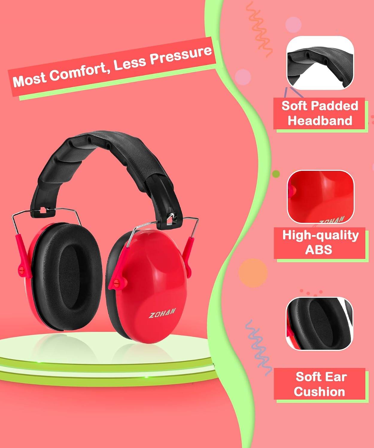 ZOHAN 032 Kids Noise Canceling Headphones - 25dB NRR Kids Ear Protection Earmuffs for School, Monster Jam, Fireworks, Travel, Air Show, Concert, Autism - Pink
