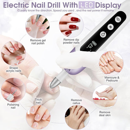 Cordless Electric Nail File Set, Professional Manicure Pedicure Kit with Memory Modes, 10 Speed Portable Nail Drill Machine, Pedicure Tools for feet, Hand Foot Care Tool for Thick Nail Toenail Cuticle