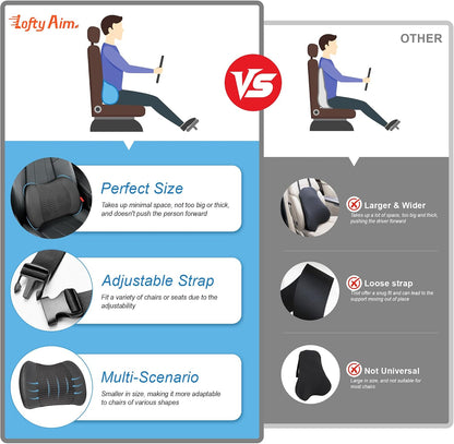 Lofty Aim Lumbar Support Pillow for Car, Car Seat Back Support for Driving | Memory Foam Car Lumbar Support for Driving Seat, Car Back Cushion, Adjustable Straps, Lower Back Pillow, Office Chairs, Black
