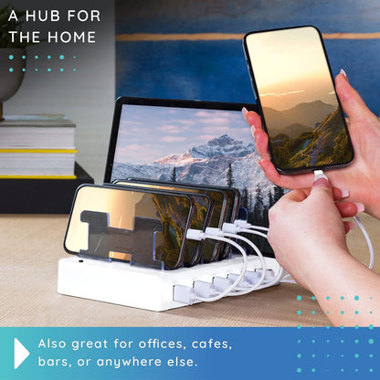 Fast Charging Station for Multiple Devices, 6-Port USB Charging Dock White