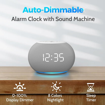 REACHER Auto-Dimmable Sound Machine Alarm Clock with 20 Sounds&Night Light