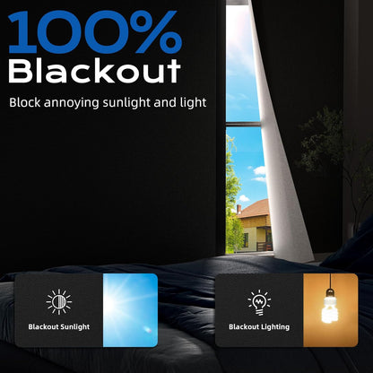 Linen Blackout Curtains for Bedroom, 70" x 58" Portable Black Out Blinds with 20 Sets Hooks & Loops Strips for 100% Blackout Window Film, Temporary Black-Out Shades for Windows Cover Travel RV- Cream