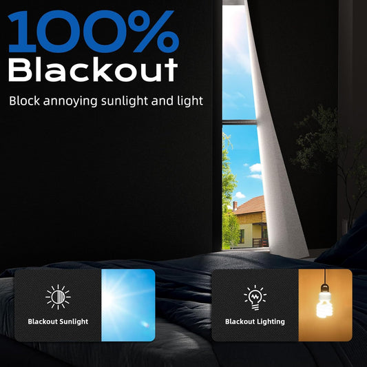 Linen Blackout Curtains for Bedroom, 70" x 58" Portable Black Out Blinds with 20 Sets Hooks & Loops Strips for 100% Blackout Window Film, Temporary Black-Out Shades for Windows Cover Travel RV- Cream