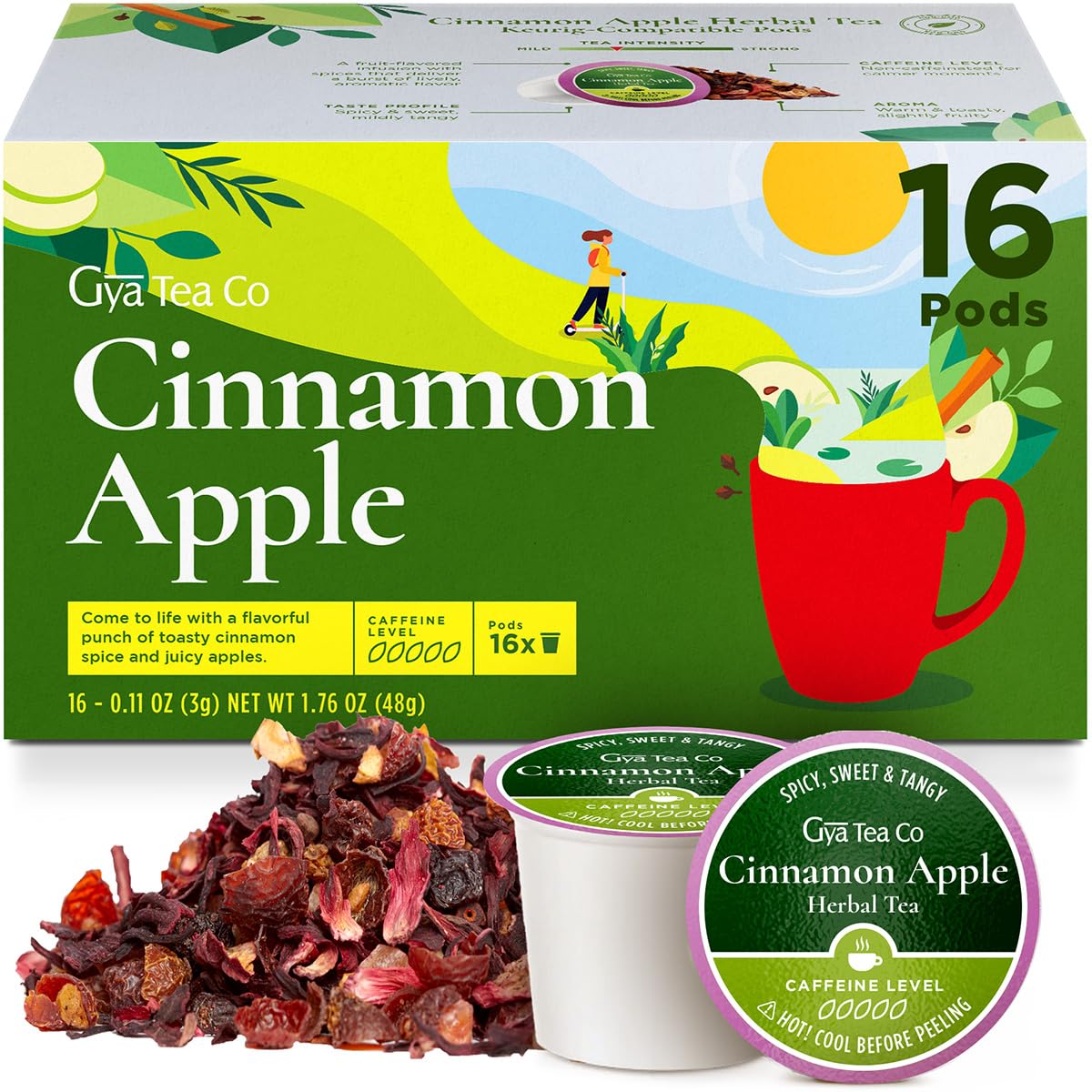 Apple Cinnamon Tea Pod 16 Count - 100% Natural Caffeine Free Herbal Tea