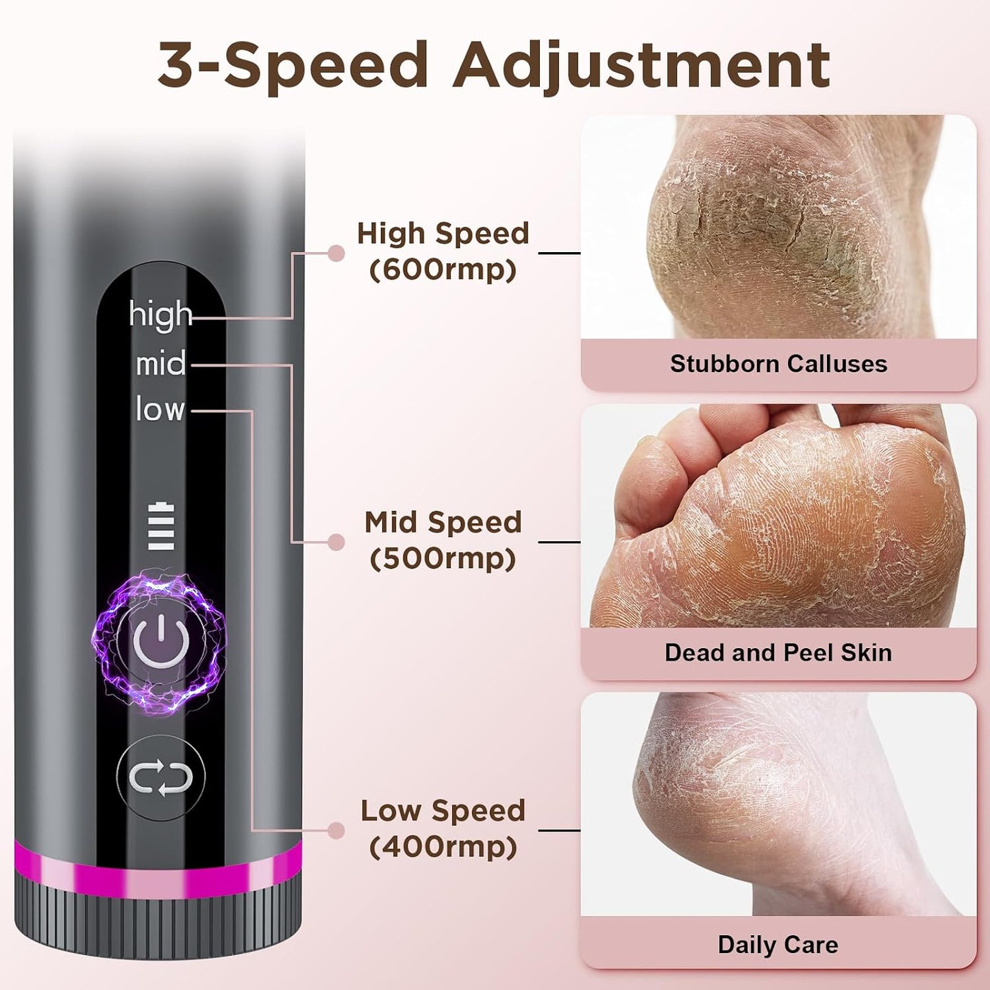 Electric Foot Callus Remover with 2600mAh Battery, 60Pcs Sandpaper Discs