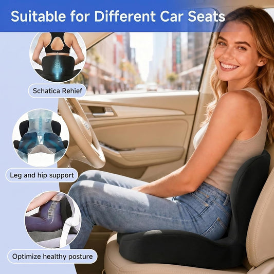 Ergonomic Car Seat Cushion with Lumbar Support, Pressure-Responsive Memory Foam, Enhanced Pelvic Stability for Pressure Relief, Ideal for Long Driving, Office & Home (Gray)