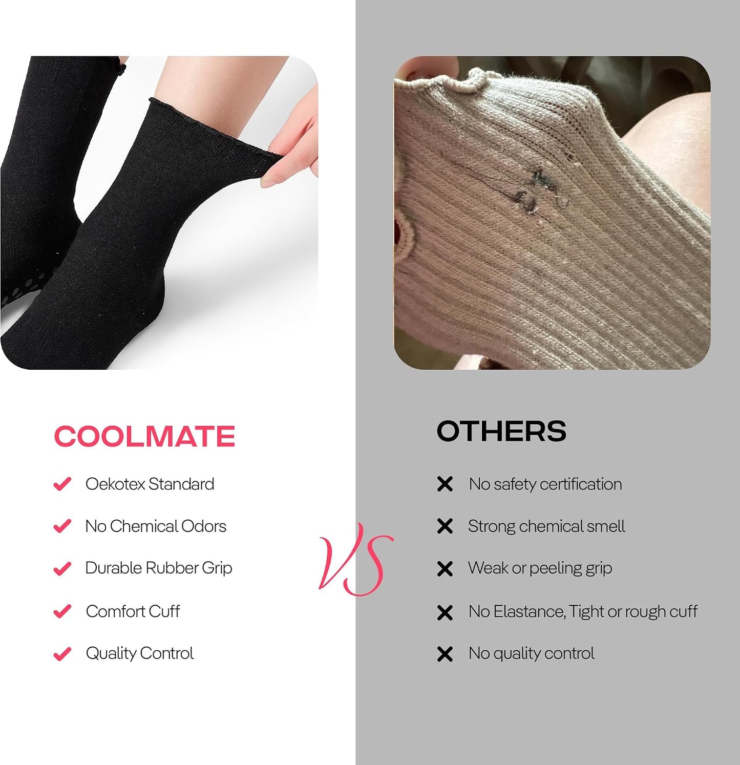 COOLMATE Pilates Socks with Grips for Women, Yoga Socks, Crew Non Slip Women for Barre, Pilates Gifts for Women - Colors A