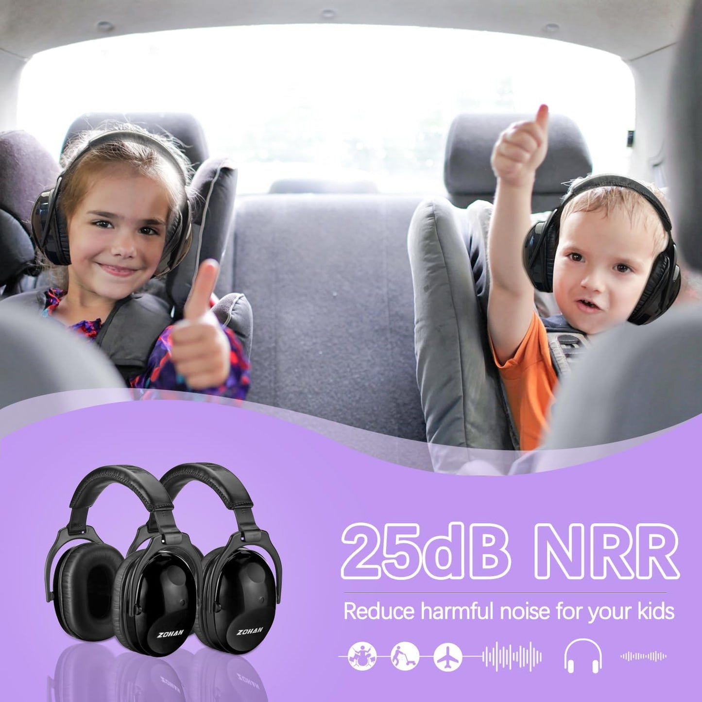 ZOHAN EM030 Kids Ear Protection, Noise Cancelling Headphones Ear Muffs for Autism Sensory, Safety Noise Reduction Hearing Protection for Monster Truck/Concerts/Fireworks/Air Shows