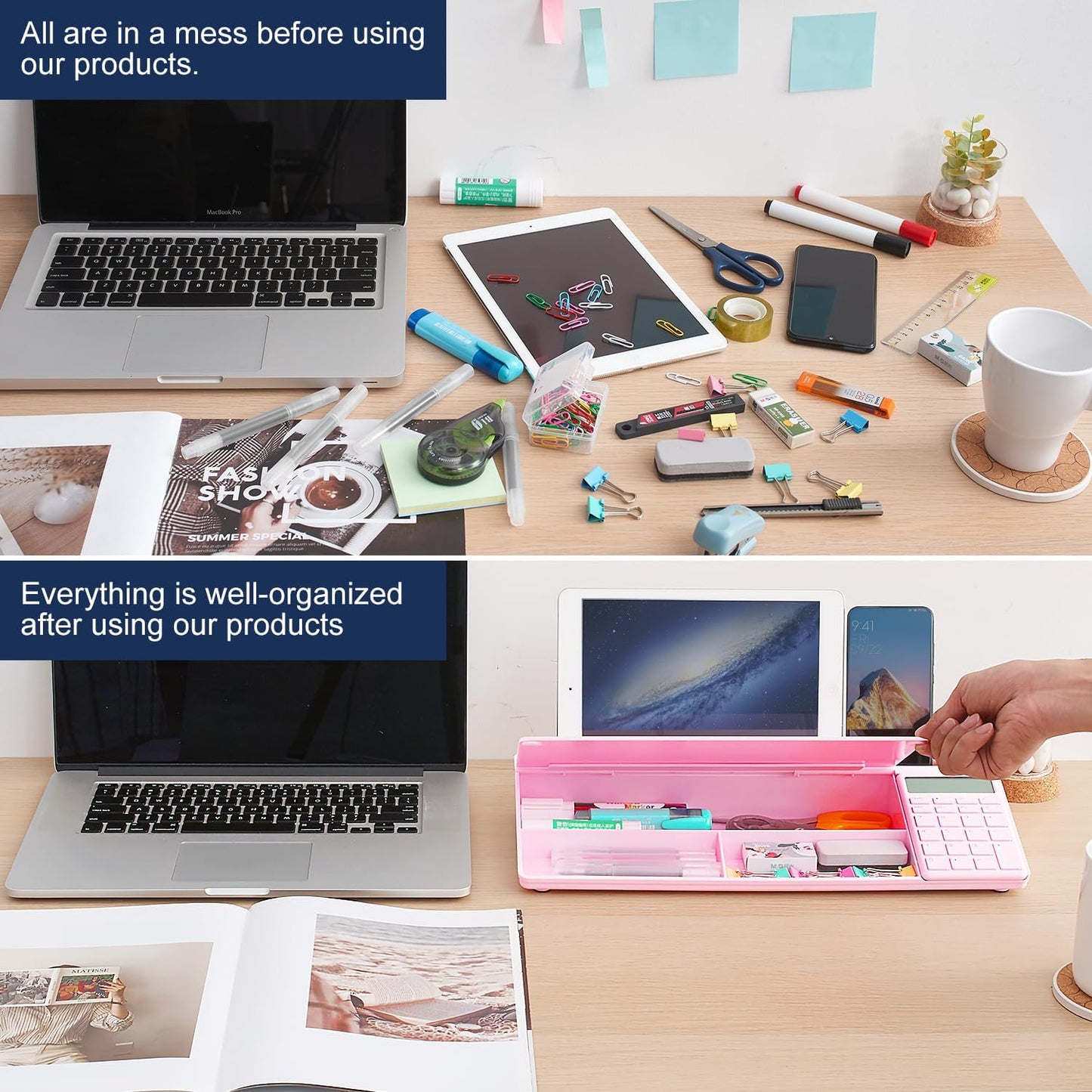 TSJ OFFICE Whiteboard Weekly Dry-Erase-Board - Desktop White Board Calendar Desk Organizers with Accessories Computer Keyboard Stand with Drawer, for Office, Home, School Supplies - White Calendar