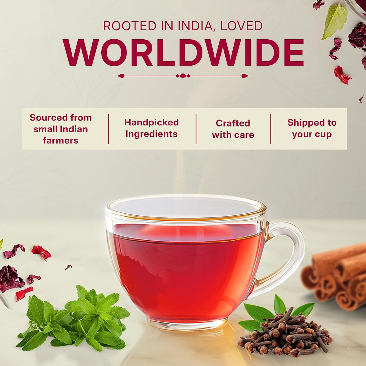 Sweet Hibiscus Cinnamon Green Tea 200gm, Natural Herbal Infusion, 100 Bags