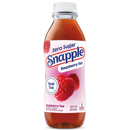 Snapple Zero Sugar Raspberry Tea, 16 fl oz recycled plastic bottle, Pack of 12