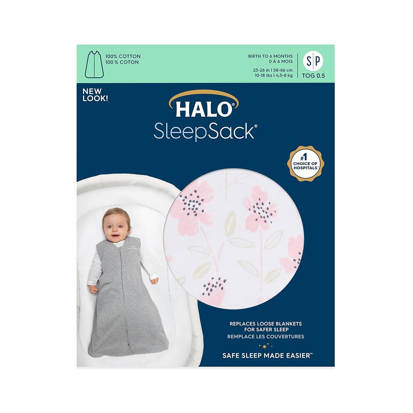 HALO SleepSack, 100% Cotton Wearable Blanket, Swaddle Transition Sleeping Bag, TOG 0.5, Ocean Life, Medium, 6-12 Months