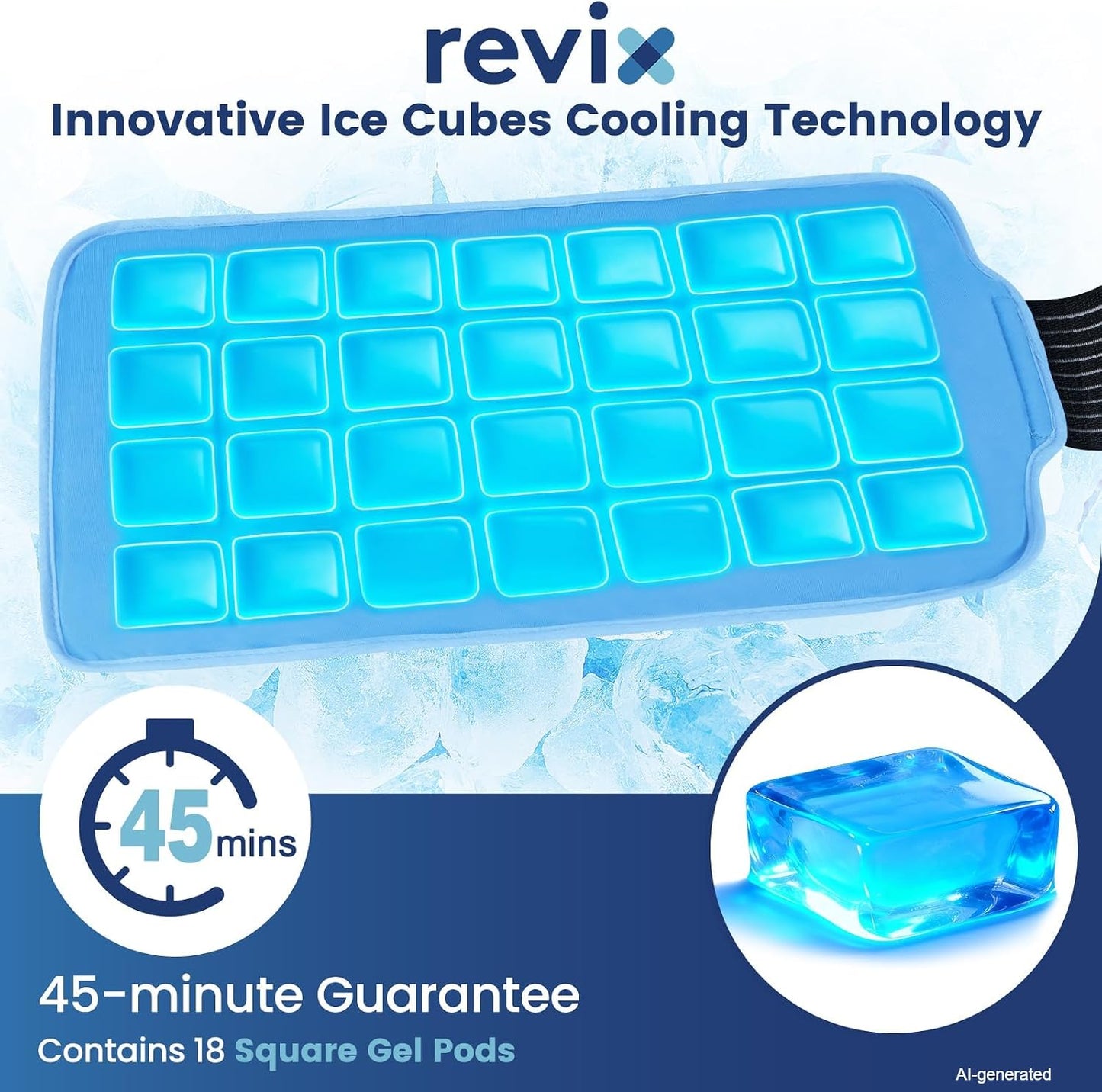 REVIX Ice Pack for Injuries Reusable (14 × 7") with Elastic Strap, 45-Minute Long-Lasting Gel Cold Pack for Knee, Shoulder, Back with Ice Grid Gel Design, Flexible Ice Wrap, Universal Use for Arm, Hip