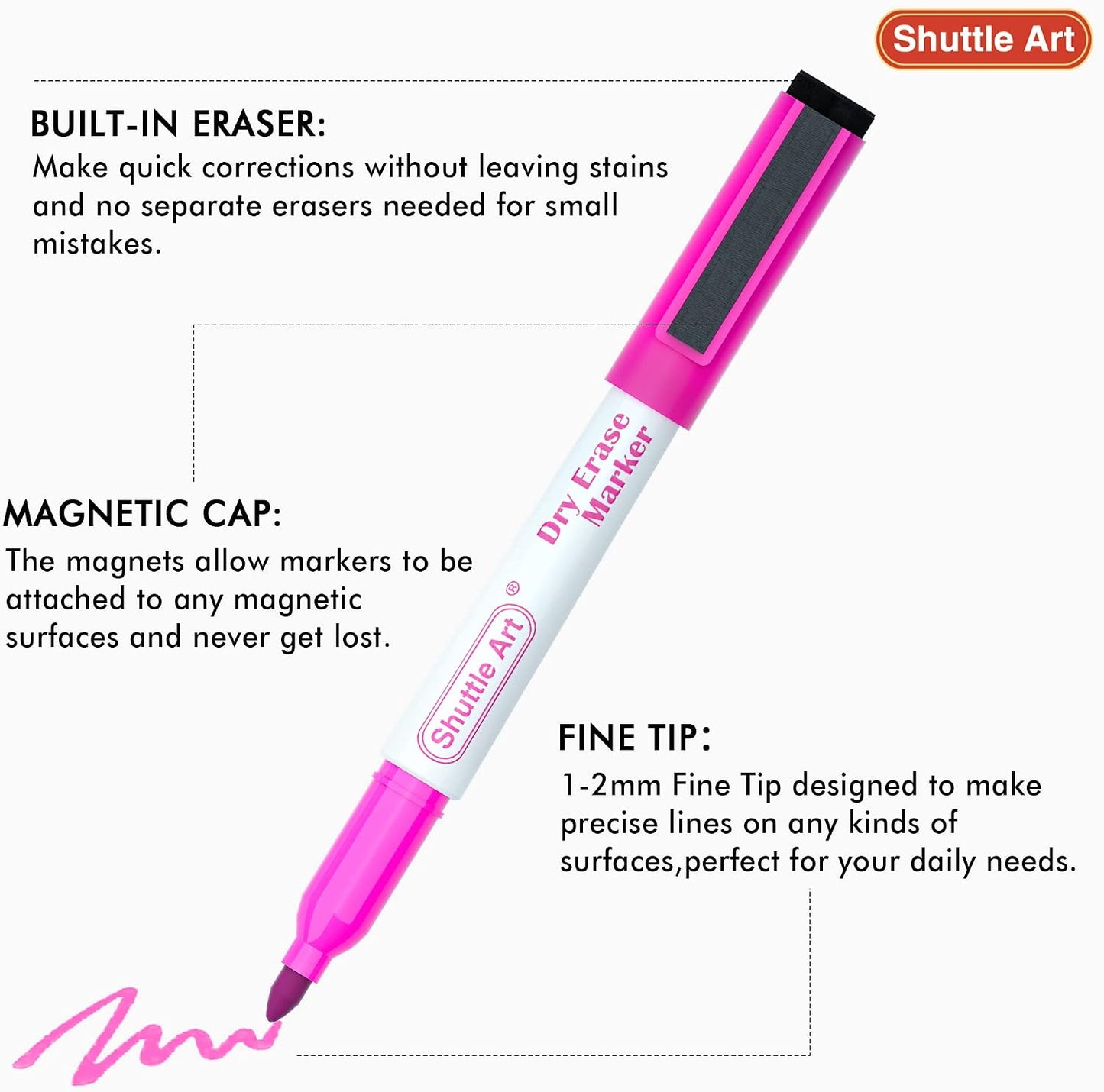 Shuttle Art Magnetic Whiteboard Markers, 20 Pieces Fine Tip and Eraser, Dry Erase Whiteboard Markers, for Writing on Whiteboards, Weekly Planner, Glass for School Office Home