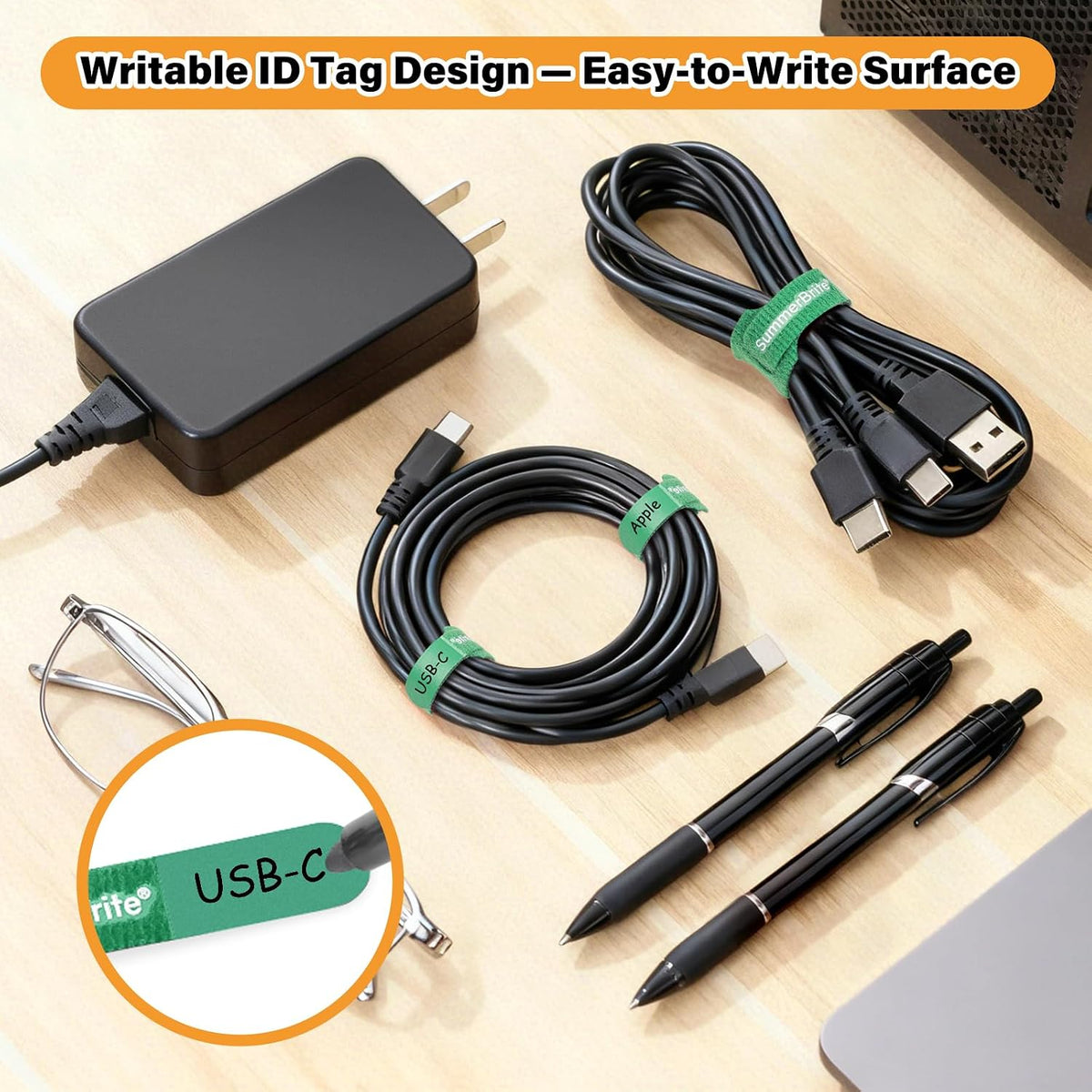 Cable Ties with Writable Labels, Wire Management, Black, 70 PCS, 6 IN