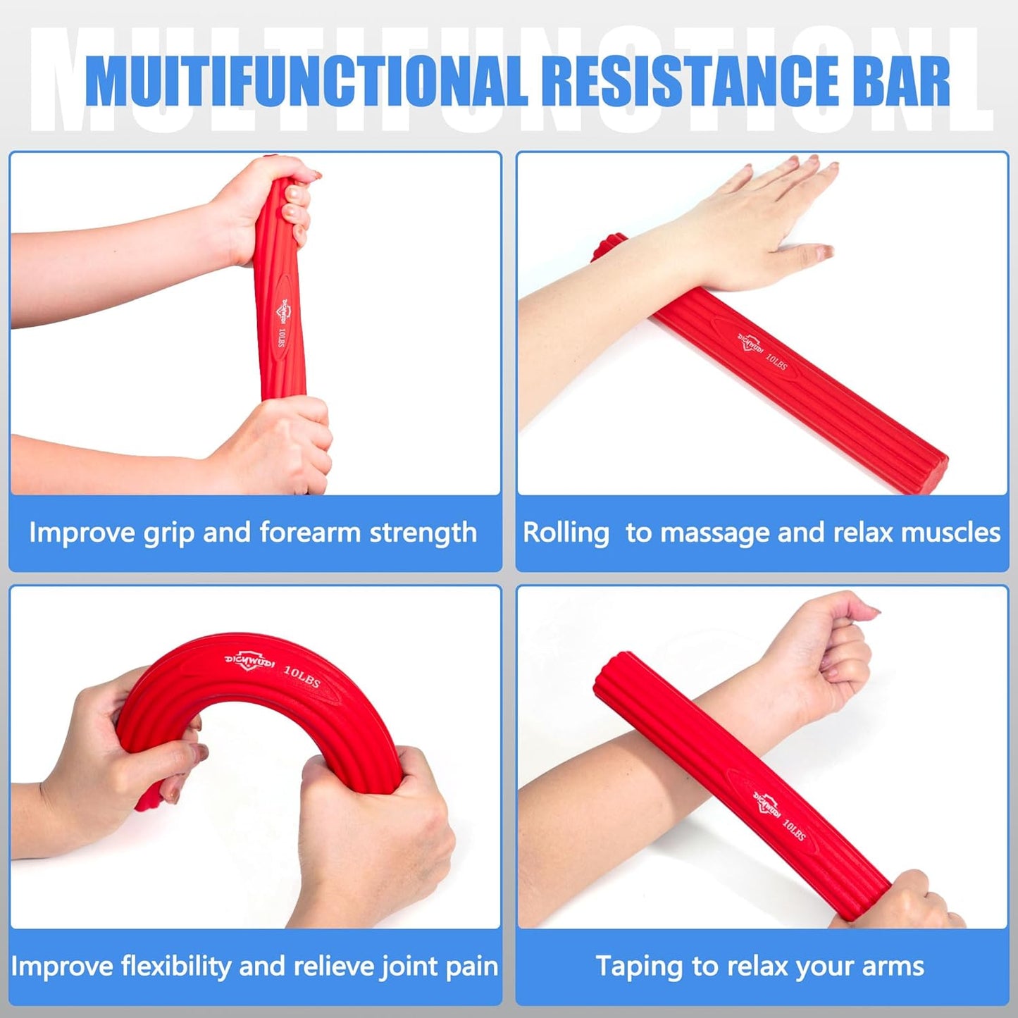 DICYWUDI Flex Therapy Bar and Grip Strength Trainers Set, Physical Therapy & Resistance Bar for Golfers Elbow,Tendinitis,Wrist,Forearms Pain, Improve Grip Strength and Relieve Pain