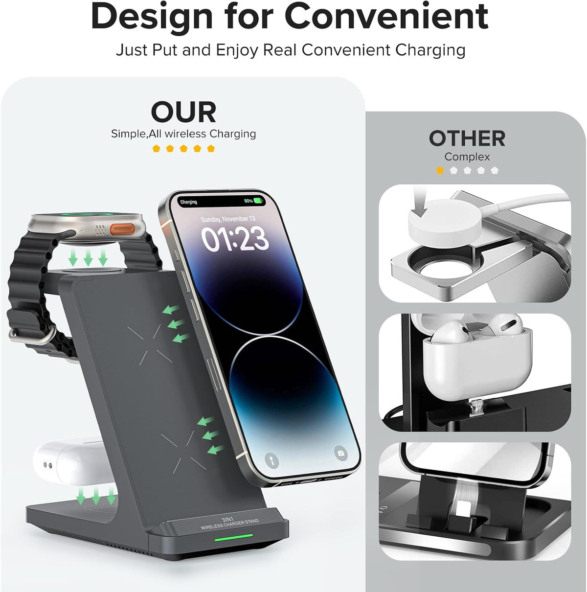 3 in 1 Fast Wireless Charging Station for Multiple Apple Devices