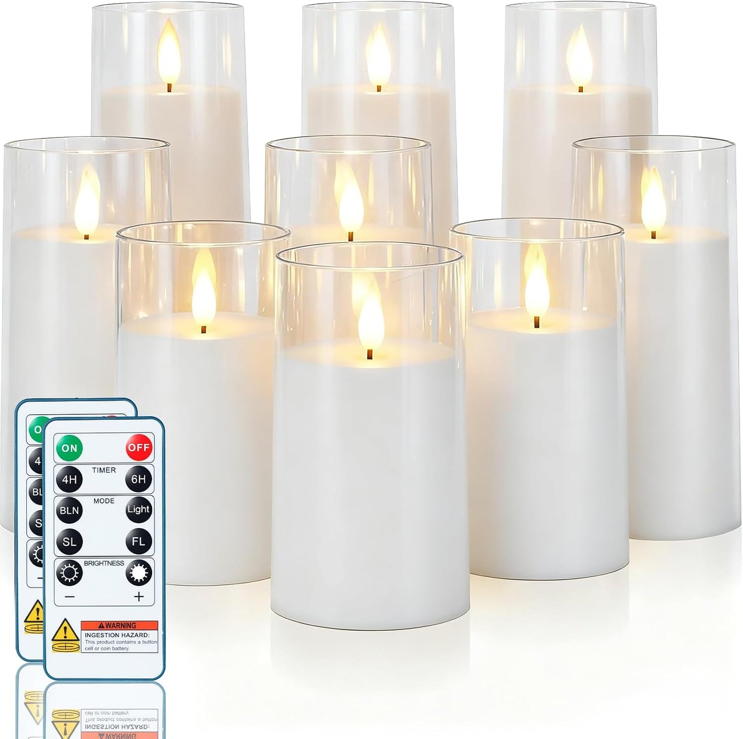 Homemory Gray Flickering Flameless Candles, Battery Operated Acrylic LED Pillar Candles with Remote Control and Timer, Halloween Decor, Set of 5
