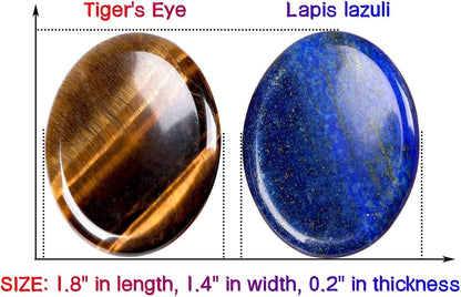 2PCS Worry Stone for Anxiety Tigers Eye Amethyst Healing Crystals Hand Thumb Stones Pocket Gemstones Meditation Accessories Oval Crystal Natural Relax Palm Stone Anxiety Relief Items Stocking Stuffers