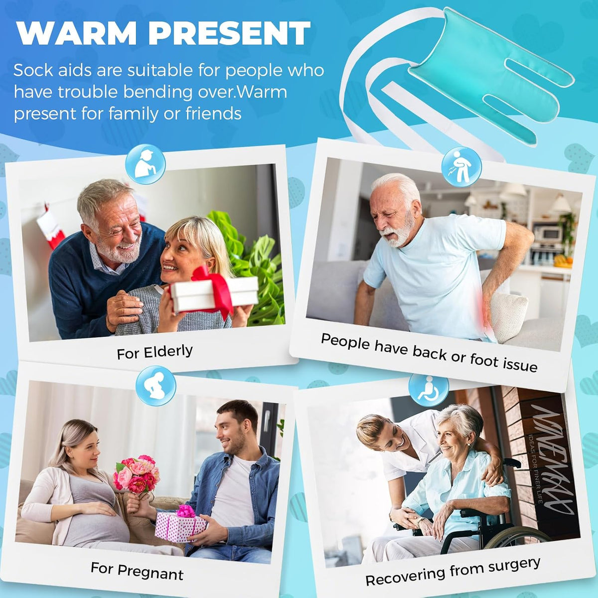 Sock Aid for Seniors, No Bending Sock Helper Device for Putting On Socks