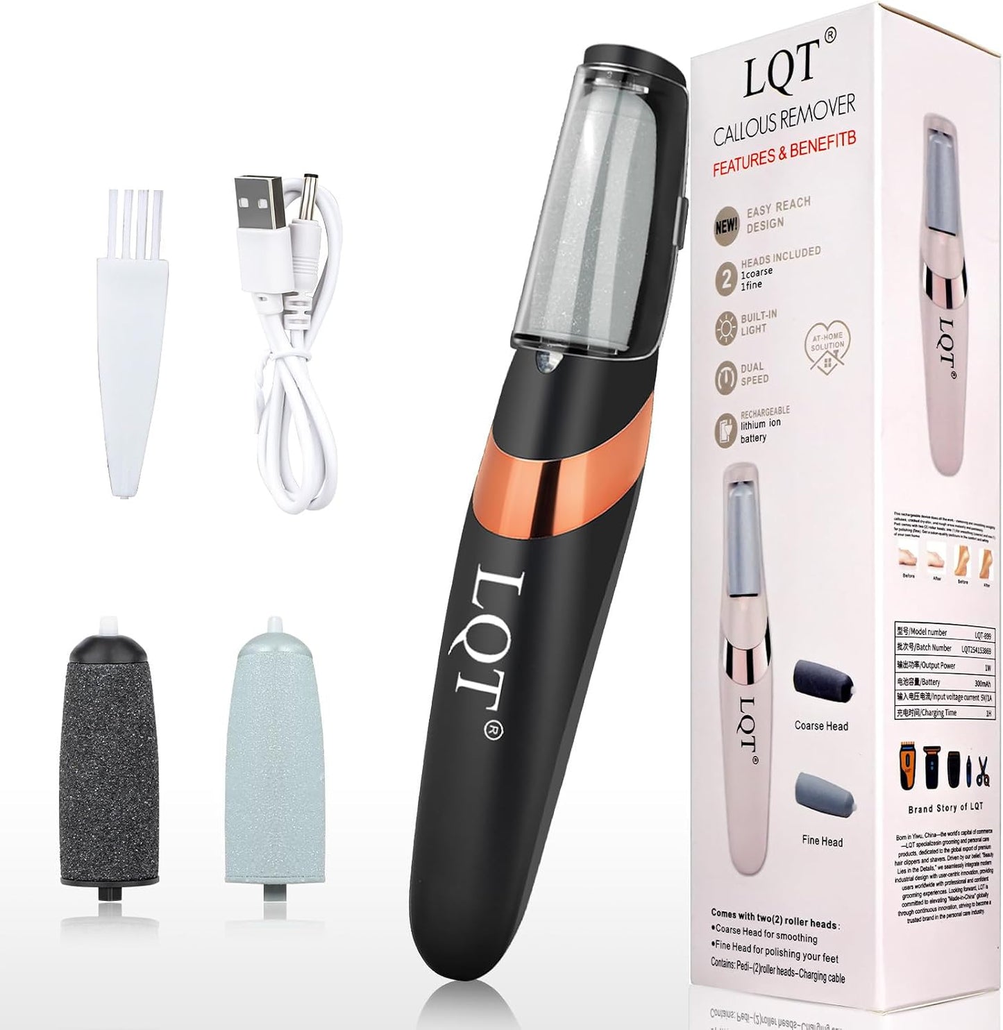 LQT® Electric Foot File – Rechargeable Callus Remover for Hard, Cracked Skin – At-Home Pedicure Kit for Smooth Feet (Men & Women) (White)