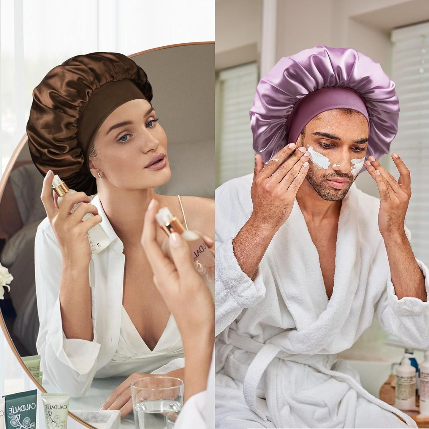 Satin Silk Bonnet for Sleeping, Double Layer Silk Sleep Cap for Men & Women, Soft Satin Lined Bonnet for Curly Hair