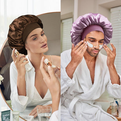 Satin Silk Bonnet for Sleeping, Double Layer Silk Sleep Cap for Men & Women, Soft Satin Lined Bonnet for Curly Hair