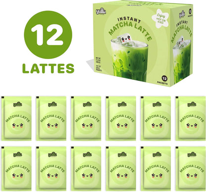YULU FOODS Matcha Instant Latte Mix (12 Servings, 8.47 oz) | 3-in-1 Japanese Matcha Latte Powder with Creamer & Sugar | Non-Dairy | Hot or Iced Café-Style Latte in Seconds