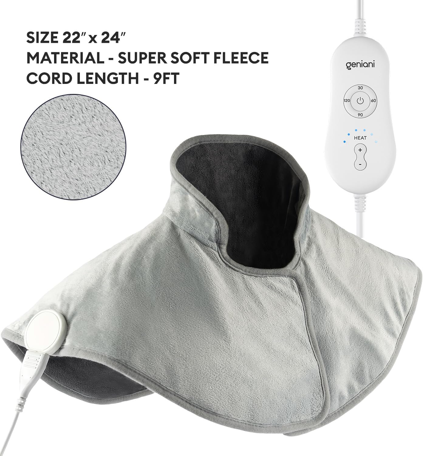 GENIANI Electric Heating Pad for Back Pain & Cramps Relief, Electric Throw, Self Care Gifts for Women, Heating Pad for Neck & Shoulder, Machine Washable Microplush, Auto Shut Off (12"x24", Tabby Gray)