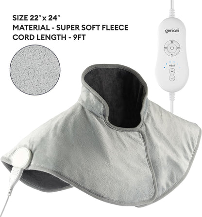 GENIANI Electric Heating Pad for Back Pain & Cramps Relief, Electric Throw, Self Care Gifts for Women, Heating Pad for Neck & Shoulder, Machine Washable Microplush, Auto Shut Off (12"x24", Tabby Gray)