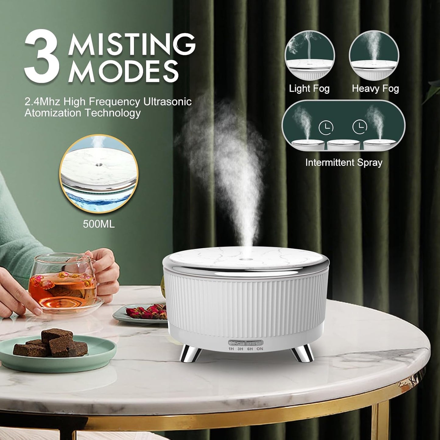 Diffusers for Essential Oils Large Room, 500ml Aromatherapy Diffuser Cool Mist Humidifier with Remote Control,7 Colors Lights & 5 Mist Mode Waterless Auto Off for Women Office Home