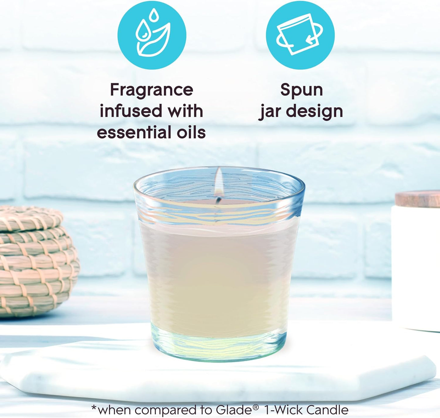 Glade 1-Wick Scented Candle Jar, Clean Linen, Air Freshener Infused with Essential Oils, 4.08 Oz, 2 Count