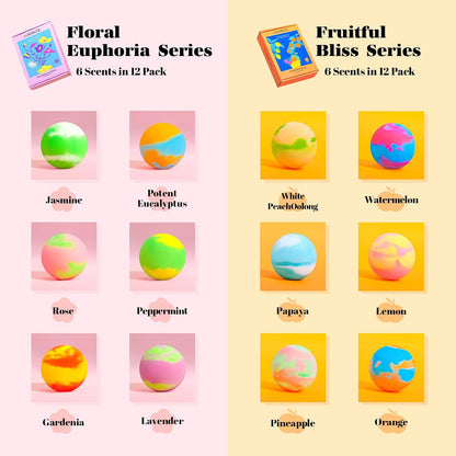 Bath Bombs Gift Se, 24 Pack Bubble Bombs with 12 Unique Scents, Floral & Fruity Collections, Skin-Soothing & Mood-Enhancing, Spa Gifts for Women, Wife, Stress Relief & Relaxation