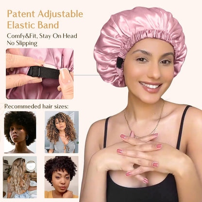 YANIBEST Adjustable Satin Bonnet Double Layer Hair Bonnet for Sleeping Bonnets for Women Hats Curly Natural Hair, Blush Pink
