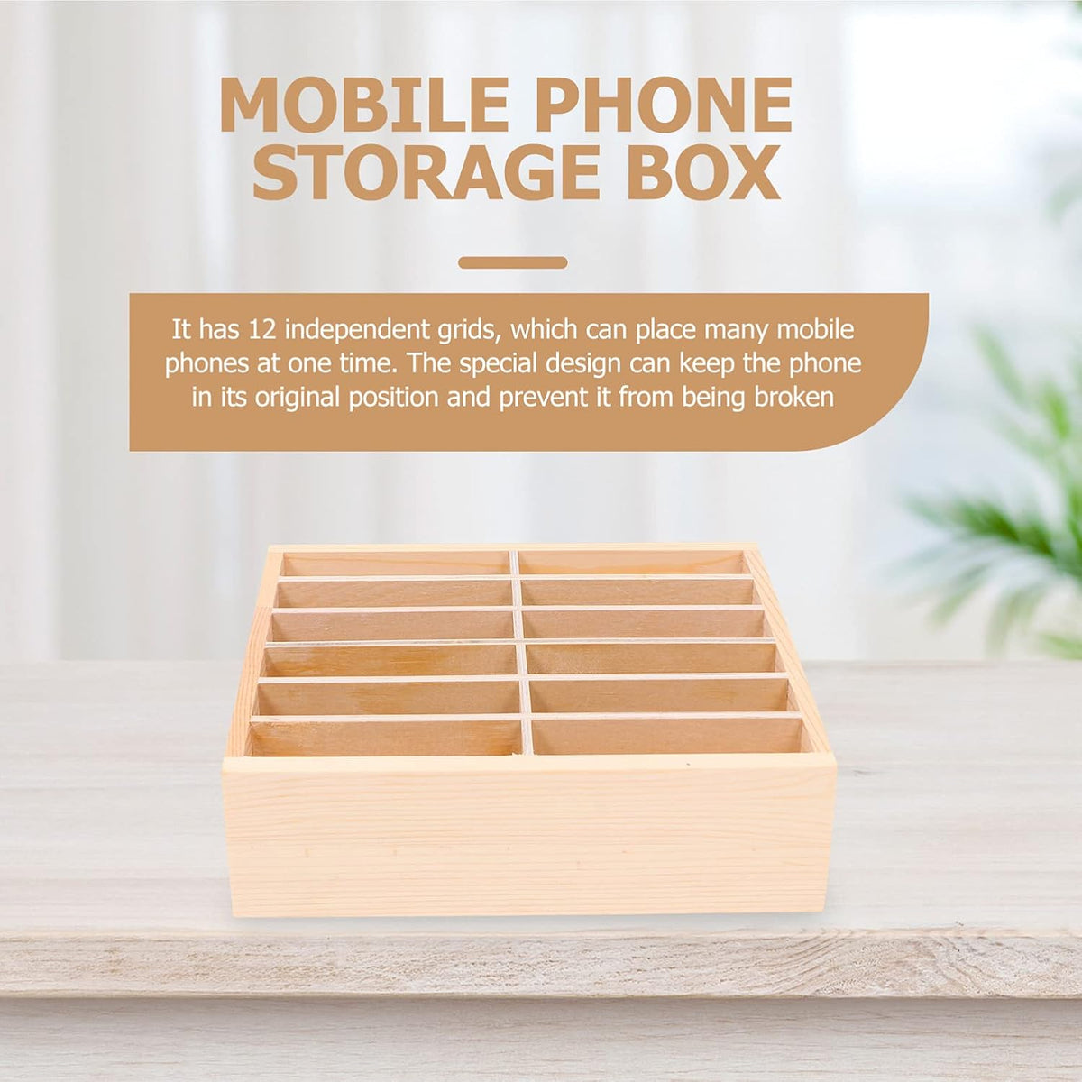 SEWACC Wooden Cell Phone Storage Box Holder Desktop Organizer 12 Grids Office Classroom Home Mobile Phone Storage Box