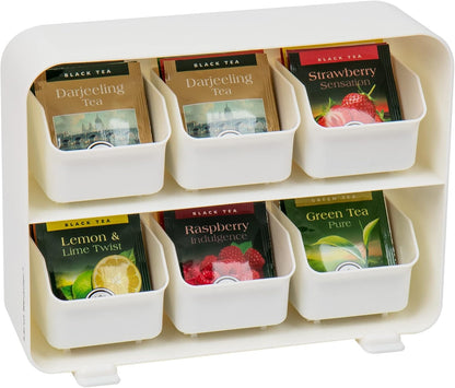 Mind Reader Tea Bag Organizer, Tea Station Organizer, Countertop Storage, Kitchen, Plastic, 10.25"L x 3.25"W x 7.75"H, Black